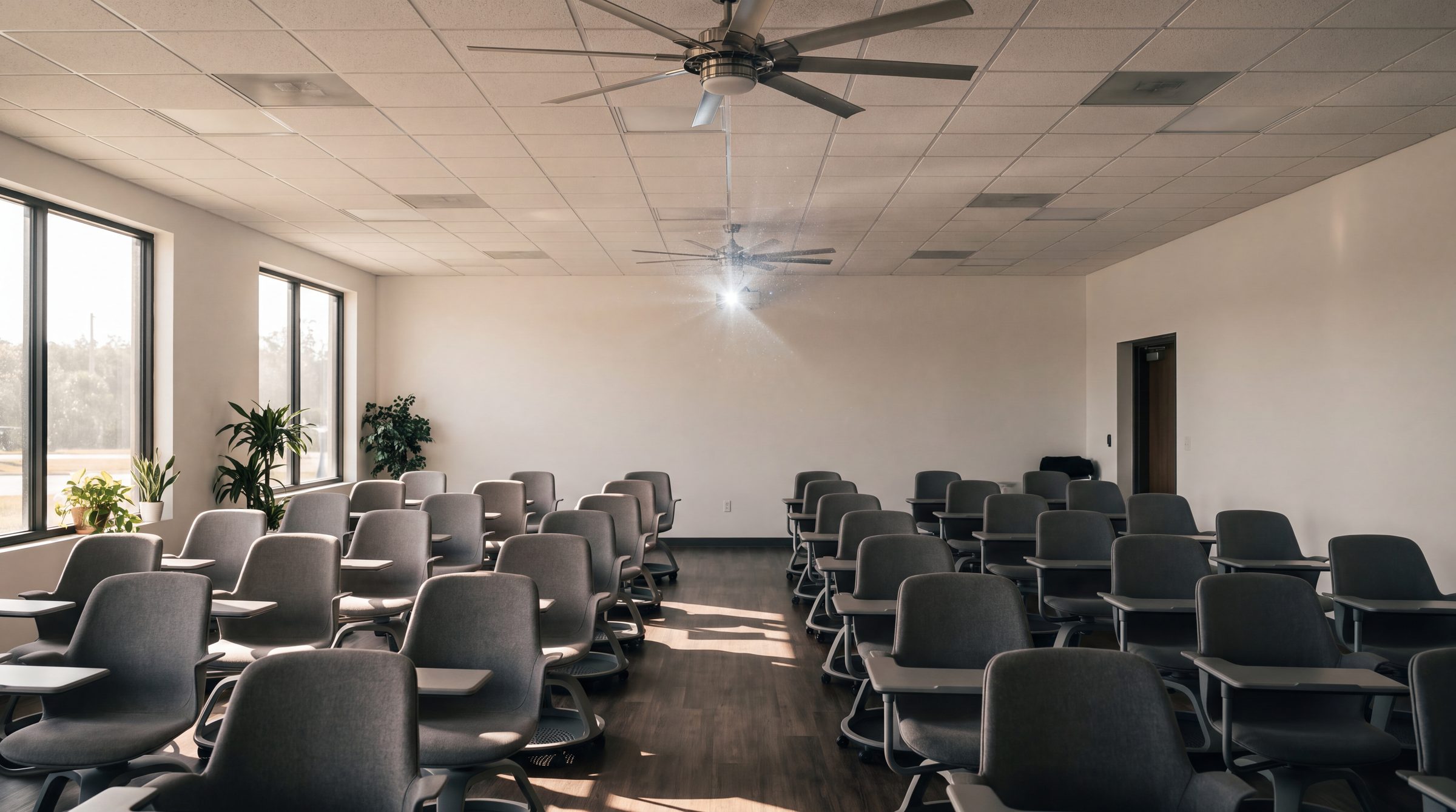 The Alpha One classroom set up for a session