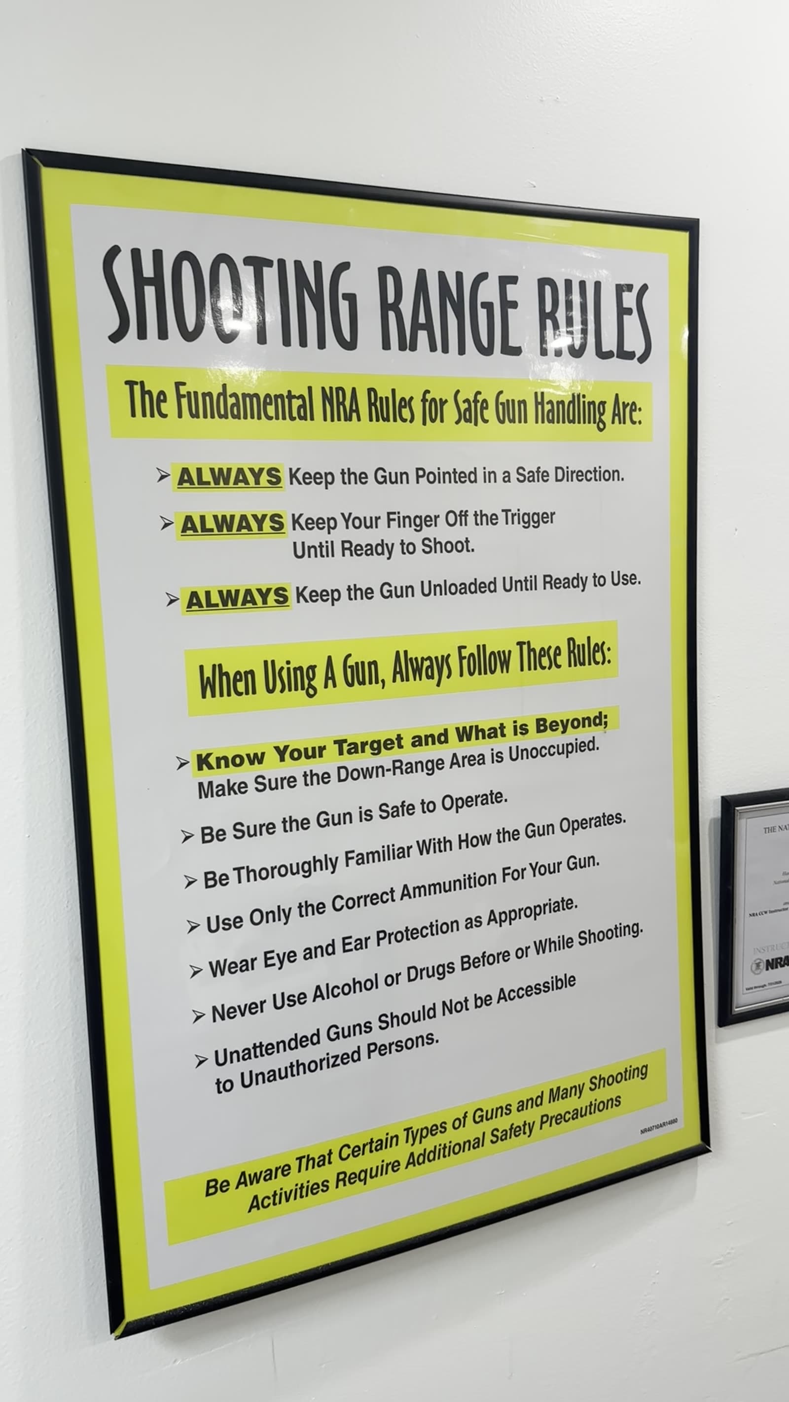 Range safety rules posted in the Alpha One classroom